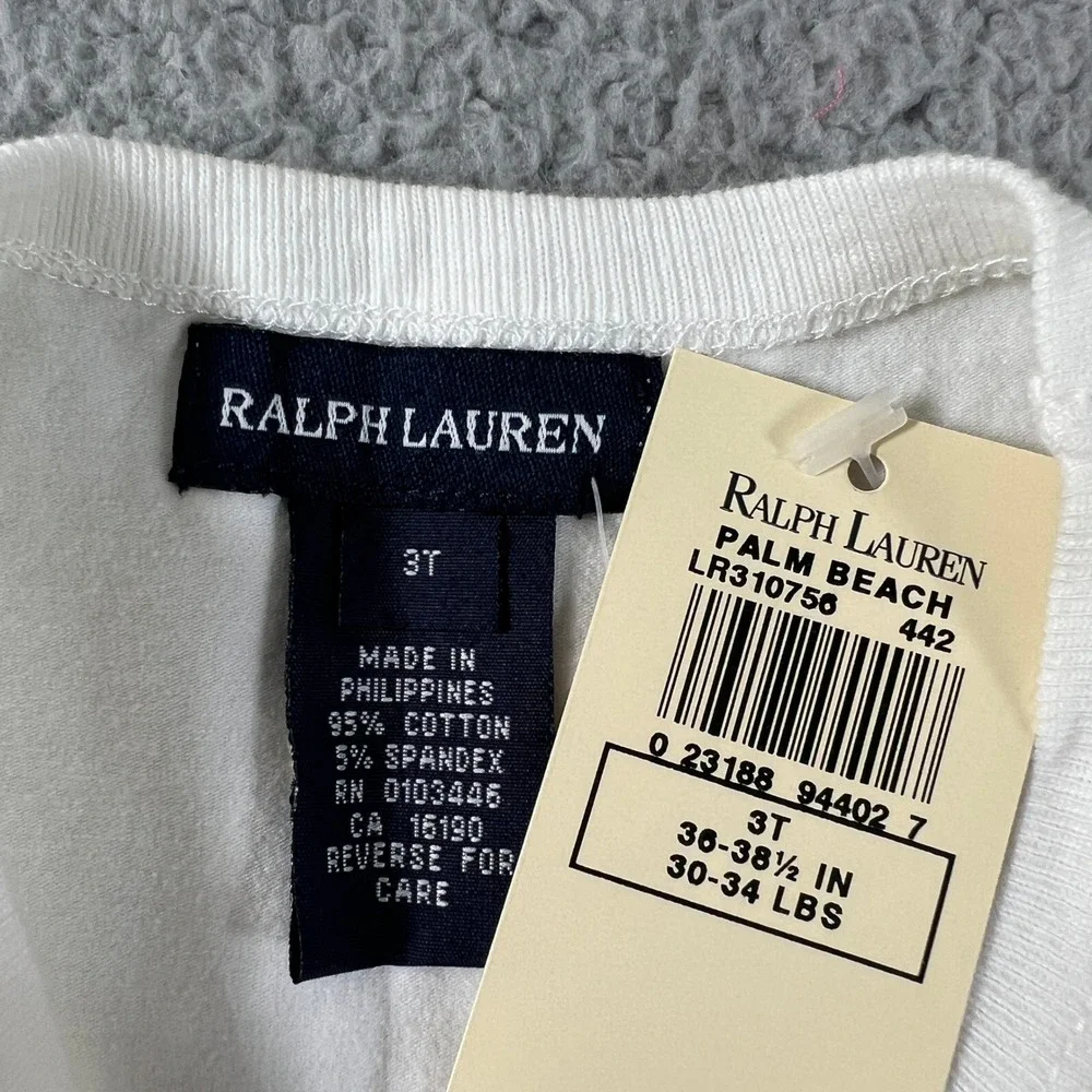 Ralph Lauren Dress Girls 3T Blue White Palm Beach Sleeveless Logo Pocket VTG NWT